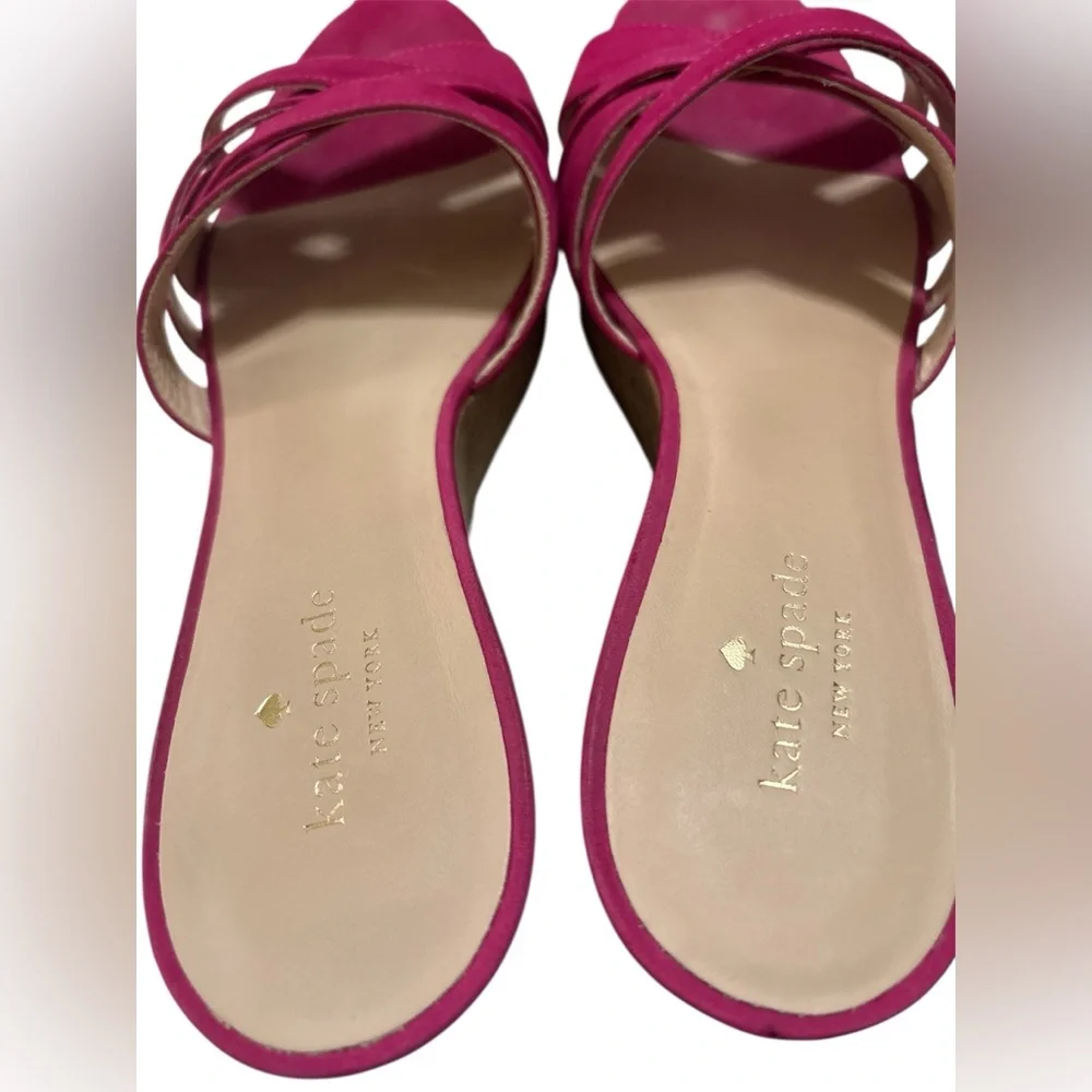 Kate Spade New York Talcott Cork Slides in Deep Pink Nubuck Sz. 10.5